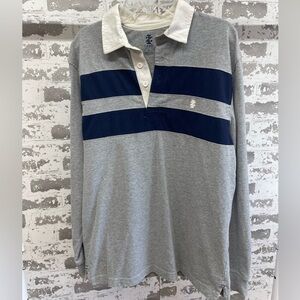 Izod Gray and Navy Stripe Long Sleeve Shirt Size Small